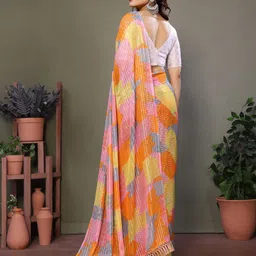 DIVASTRI Colourblocked Pure Georgette Block Print Saree image 3