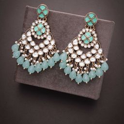 Brado Jewellery Gold-Plated Kundan Studded & Beaded Contemporary Drop Earrings-image-78