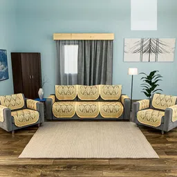 Kuber Industries Gold-Toned Cotton Sofa Cover With Arms-image-87