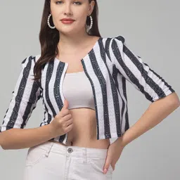 RAYWARE Women Colourblocked Crop Shrug-image-26