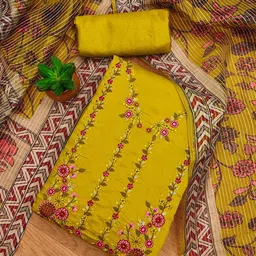 DIVASTRI Floral Embroidered Sequinned Roman Silk Unstitched Dress Material-image-5