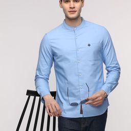 MaverIQ Men Slim Fit Solid Mandarin Collar Cotton Casual Shirt-picture-4