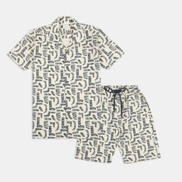 CAVIO Boys Printed Cuban Collar Pure Cotton Shirt With Shorts-71