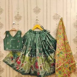DHRUV CREATION Girls Floral Printed Kalamkari Ready To Wear Lehenga & Blouse With Dupatta-14