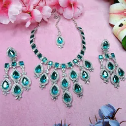 VATSALYA creation Rhodium-Plated Artificial Stone Studded Jewellery Set-image-18