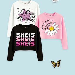 KUCHIPOO Girls Pack Of 3 Crop Top Cotton T-Shirts-picture-45