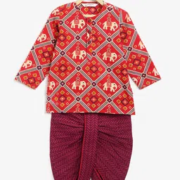 Campana Boys Animal Printed Regular Pure Cotton Kurta with Dhoti Pants-3
