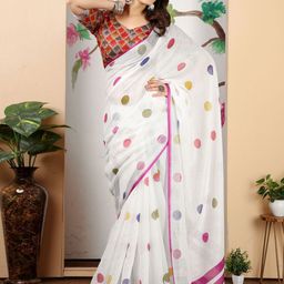Anouk Rustic Polka Dot Printed Zari Block Print Saree image 5