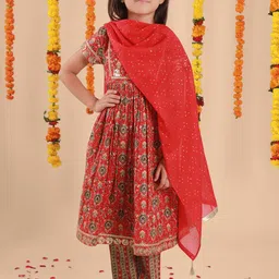 Sangria Girls Printed Pure Cotton Kurta & Trouser With Dupatta-picture-28
