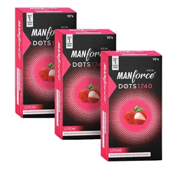 Manforce Men Set Of 3  Litchi Flavoured Extra Dotted Condoms- 10 Pcs Each image 1