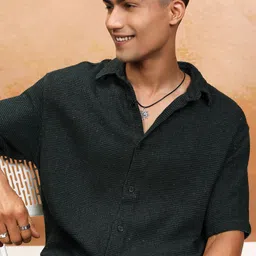 HIGHLANDER Men Cutaway Collar Textured Cotton Oversized Casual Shirt-image-67