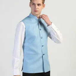 PTAHVO Striped Mandarin Collar Nehru Jacket-picture-55