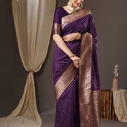 Moda Rapido Floral Woven Design Zari Banarasi Saree With Blouse-picture-14