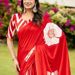 Anouk Rustic Floral Block Print Saree image 3