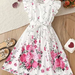 White World Girls Floral Print Fit & Flare Maxi Dress-image-81