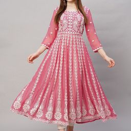GoSriKi Floral Embroidered Chikankari Anarkali Kurta-picture-9