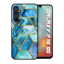 QRIOH Unisex Samsung Galaxy F16 5G Turquoise Geometrical Marble Shockproof Glass Back Case-picture-48