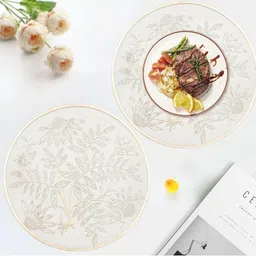 LooMantha Gold-Toned & White 2 Pieces Floral Printed Round Table Placemats-24