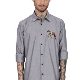 Eszett Abstract Horse Embroidered Spread Collar Cotton Casual Shirt-image-5
