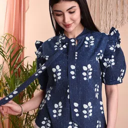 Kinjo Women Floral Printed Tie-Up Neck Cotton Top-picture-21