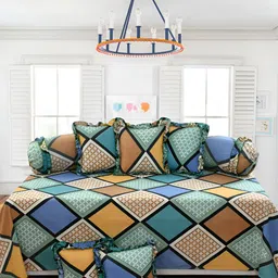 Luxmi Cotton Fabrics Set Of 8 Geometric Bedsheet With Bolster & Cushion Covers-5