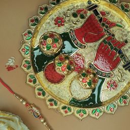 Anouk Beaded Rakhi With Pooja Thali & Roli Chawal & Greetings Card-image-68