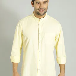 Indian Terrain Men India Slim Band Collar Solid Cotton Slim Fit Casual Shirt-picture-32