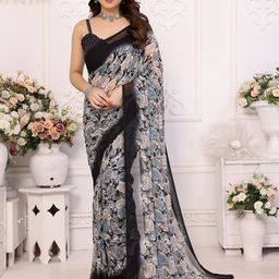The Textile Hub Floral Printed Pure Georgette Saree-image-96