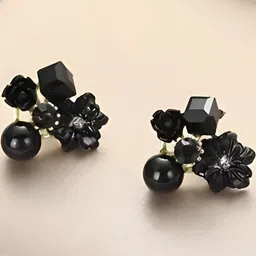 AKISON JEWELS Women Black Gold-Plated Artificial Beads Handcrafted Formal Studs Earrings-image-65