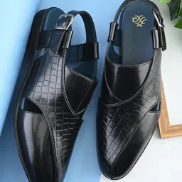House of Pataudi Men Textured Slip-Resistant All Day Comfort Peshawari Sandals-image-42