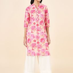 RANGMANCH BY PANTALOONS Floral Printed Mandarin Collar Pure Cotton Straight Kurta-picture-10
