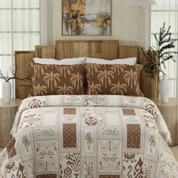 Boutique Living India Gardenia Augusta Brown Cotton King Bedsheet Set 2.74 m x 2.74 m-image-29