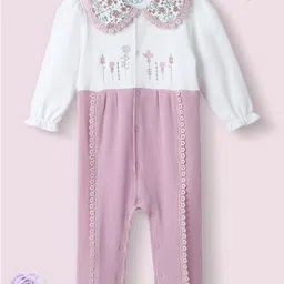 Nauti Nati Girls Cotton Textured Fabric Floral Embroidered Collared Jumpsuit-image-8