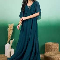 Sangria Embroidered Flared Ethnic Dresses-image-42