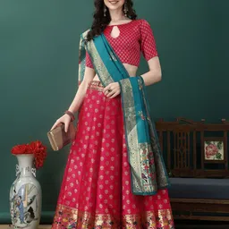 LADY SHOPI Floral Woven Design Ready to Wear Lehenga & Unstitched Blouse With Dupatta-picture-20