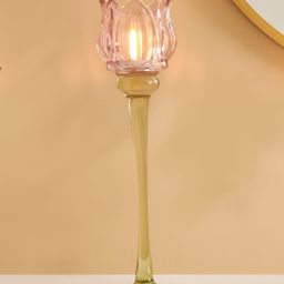 Home Centre Fiora Delphi Pink & Gold-Toned Glass Pedestal Tulip Candle Holder-image-87