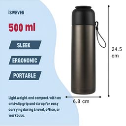 iSWEVEN Black Single Stainless Steel Solid Double Wall Vacuum Water Bottle-12
