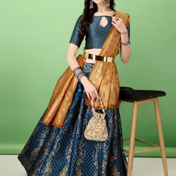 JULEE Ready to Wear Art Silk Jacquard Lehenga & Unstitched Blouse With Dupatta-image-79