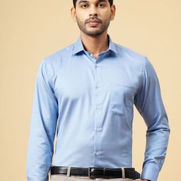 METAL Men Cutaway Collar Solid Cotton Slim Fit Casual Shirt-image-1