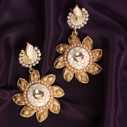 PANASH Gold Plated Kundan Contemporary Drop Earrings-18