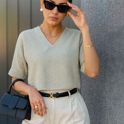 Mast & Harbour Women Textured V-Neck Boxy Top-picture-6