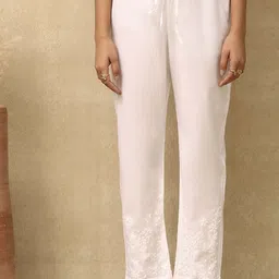 House of Chikankari Women Floral Embroidered Cotton Mid-Rise Trousers-image-50