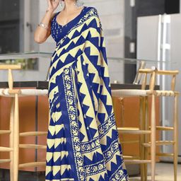Suha Blue Pure Cotton Printed Block Print Sarees-picture-0