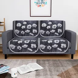 Kuber Industries Grey & Black 4 Pieces Printed 2-Seater Velvet Sofa Covers-70