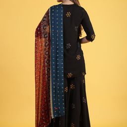 W Women Ethnic Motifs Printed Regular Kurta with Sharara & With Dupatta image 4