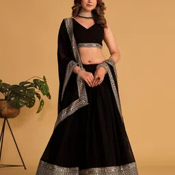 ODETTE Embellished Sequinned Semi-Stitched Lehenga & Unstitched Blouse With Dupatta image 1