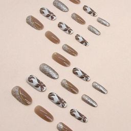 The Pink Truck Set of 24 Artificial Reusable Nails With Flower Design-33