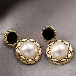Celestria Korean Pearls Beaded Contemporary Drop Earrings-64