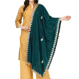 A R SILK DUPATTA HUB Paisley Embroidered Velvet Dupatta With Gotta Patti-picture-20