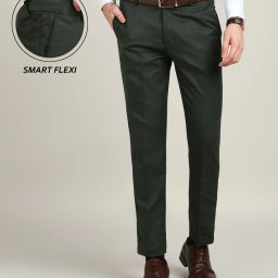 Men Slim Fit Green Polyester Trousers-image-63